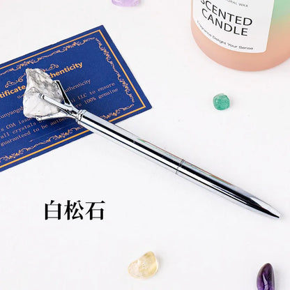 🖊️💎 Silver Natural Stone & Gold Sphere Crystal Ballpoint Pens 💎🖊️