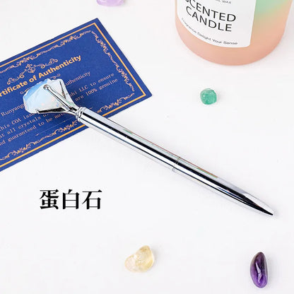 🖊️💎 Silver Natural Stone & Gold Sphere Crystal Ballpoint Pens 💎🖊️
