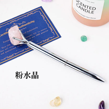 🖊️💎 Silver Natural Stone & Gold Sphere Crystal Ballpoint Pens 💎🖊️