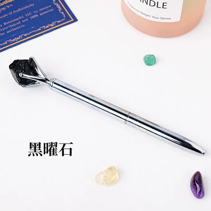 🖊️💎 Silver Natural Stone & Gold Sphere Crystal Ballpoint Pens 💎🖊️
