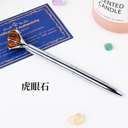 🖊️💎 Silver Natural Stone & Gold Sphere Crystal Ballpoint Pens 💎🖊️