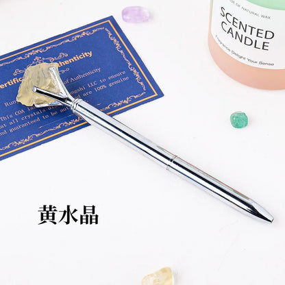🖊️💎 Silver Natural Stone & Gold Sphere Crystal Ballpoint Pens 💎🖊️
