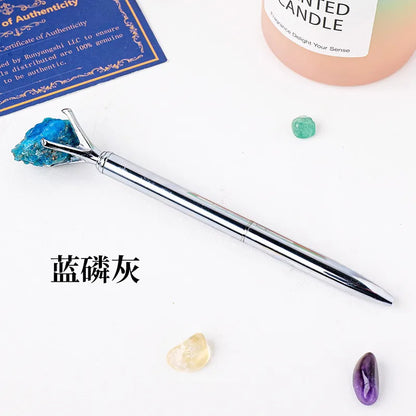 🖊️💎 Silver Natural Stone & Gold Sphere Crystal Ballpoint Pens 💎🖊️