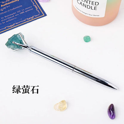 🖊️💎 Silver Natural Stone & Gold Sphere Crystal Ballpoint Pens 💎🖊️