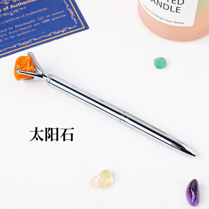 🖊️💎 Silver Natural Stone & Gold Sphere Crystal Ballpoint Pens 💎🖊️