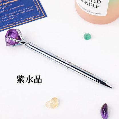 🖊️💎 Silver Natural Stone & Gold Sphere Crystal Ballpoint Pens 💎🖊️