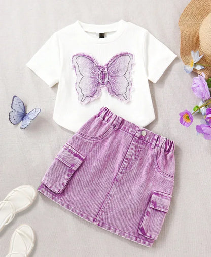 🦋🌸 Girls' Denim Butterfly Skirt Co-Ord Set 🌸🦋