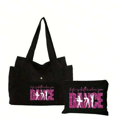 ✨ Black With Hot Pink “Life Is Better When You Dance” Tote Bag Set ✨