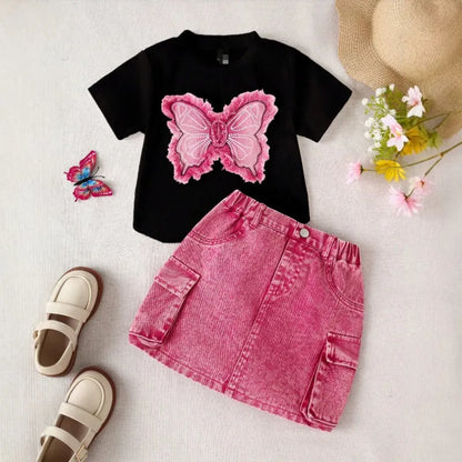🦋🌸 Girls' Denim Butterfly Skirt Co-Ord Set 🌸🦋