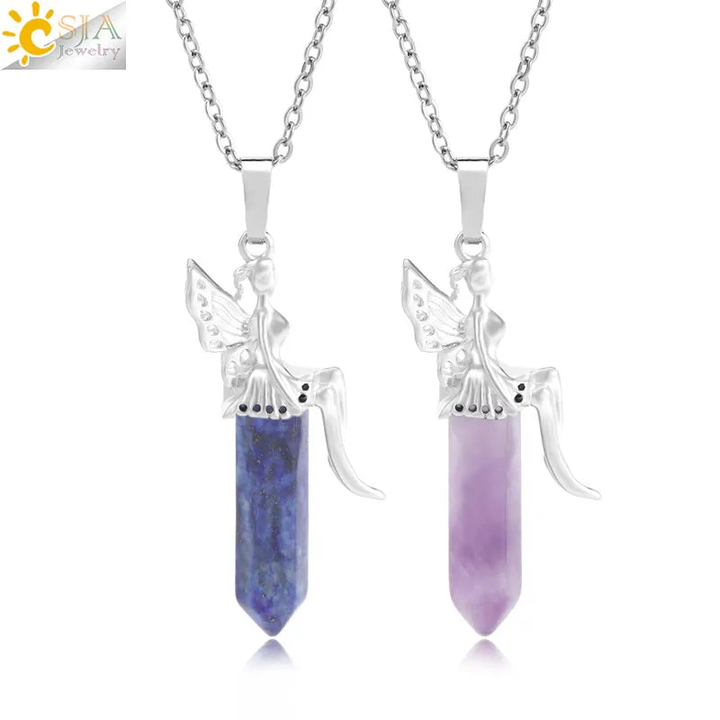 🧚 Natural Crystal Fairy Pendant Necklaces 🧚