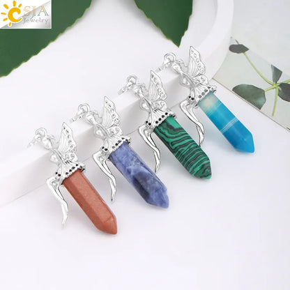 🧚 Natural Crystal Fairy Pendant Necklaces 🧚