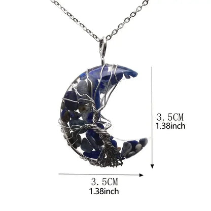 🌙🌳 Crystal Tree of Life Crescent Moon Pendant Necklace 🌳🌙