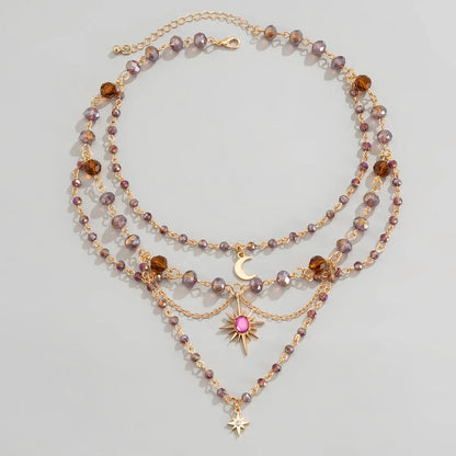 🌙 Multi-layer Crystal Beads Tassel Pendant Necklace 🌙