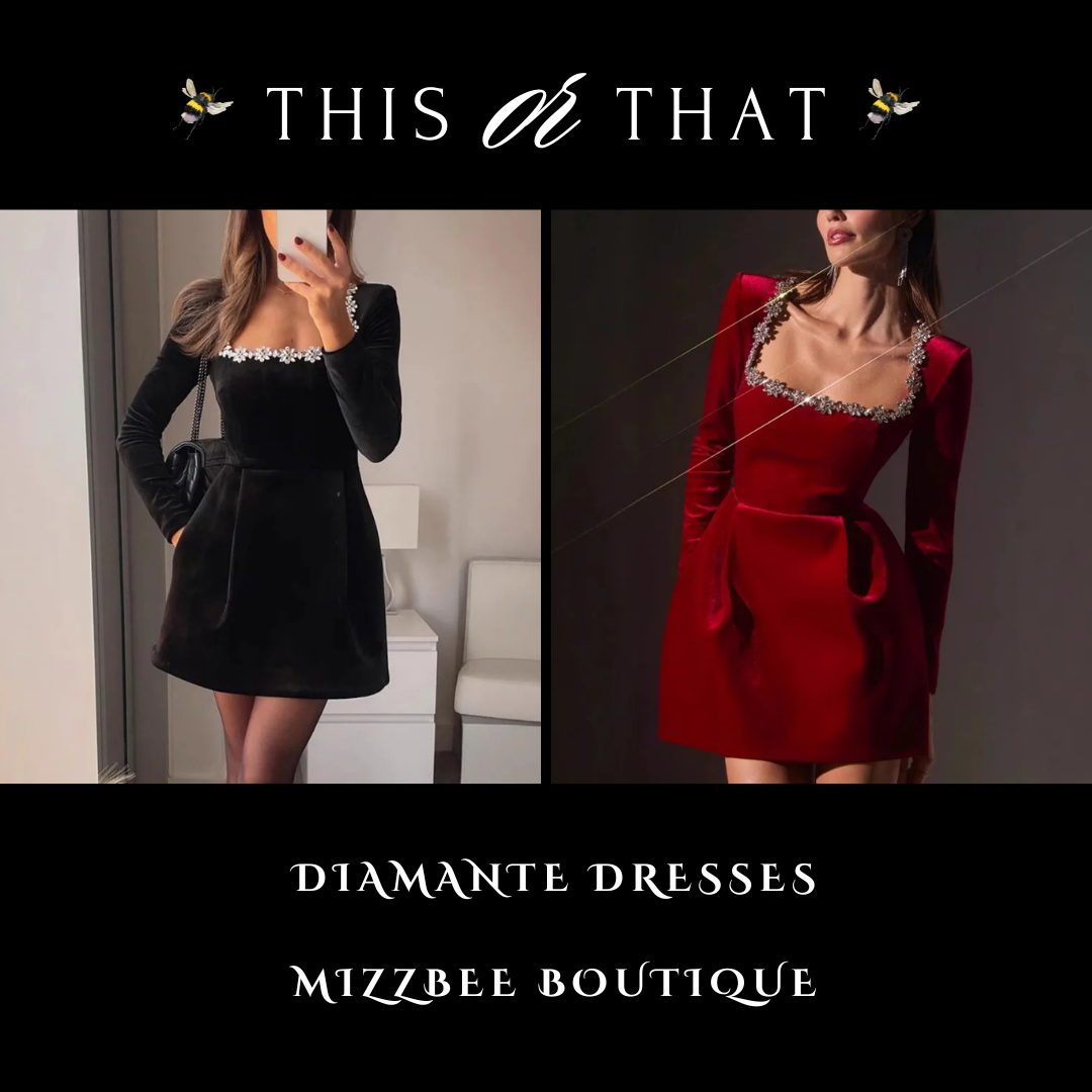 ❤️🖤 Elegant Velvet Diamante Dress 🖤❤️