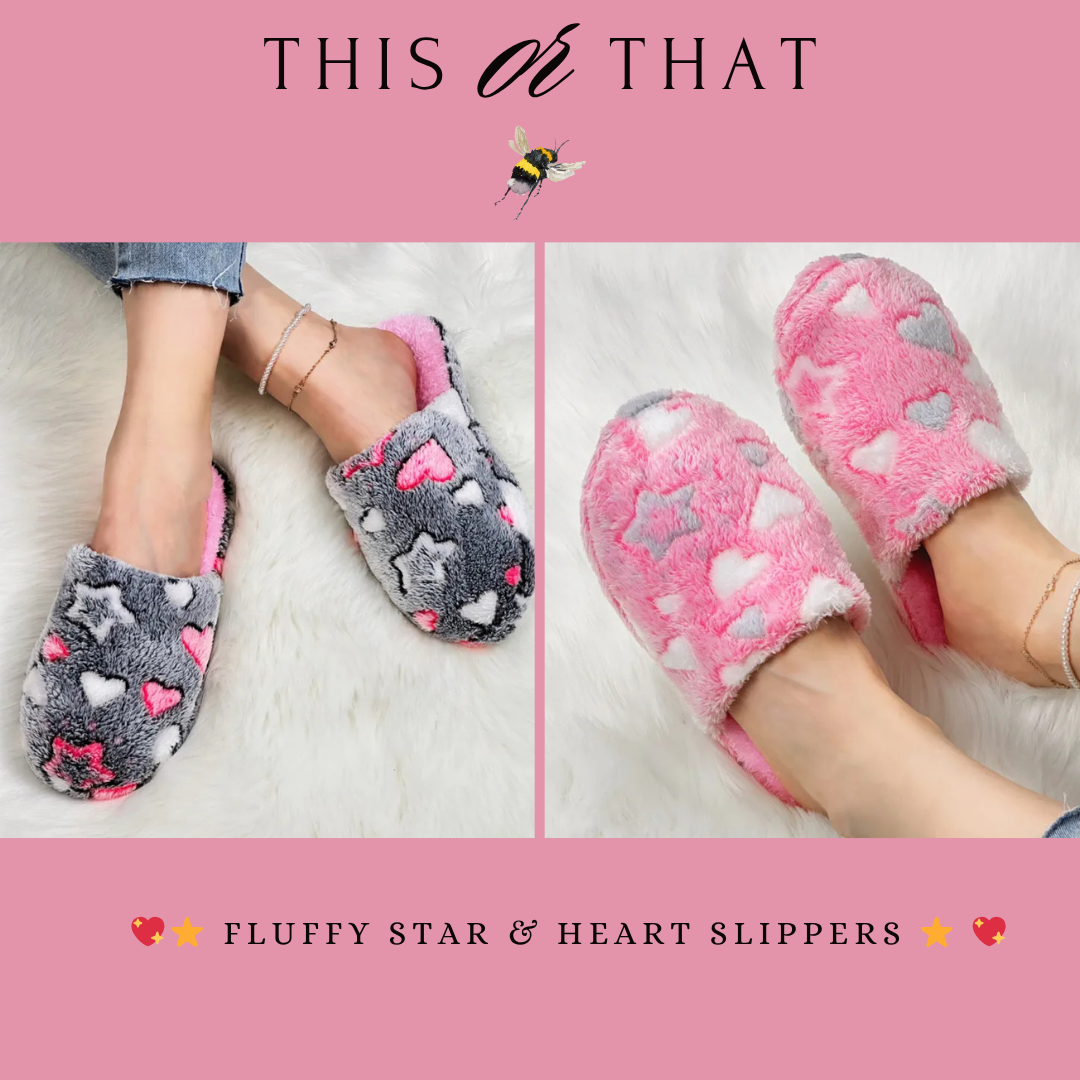 💖⭐ Fluffy Star & Heart Slippers ⭐ 💖