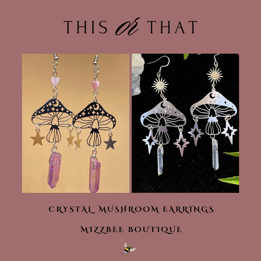 ✨🍄 Retro Celestial Mushroom Quartz Dangle Earrings 🌙⭐