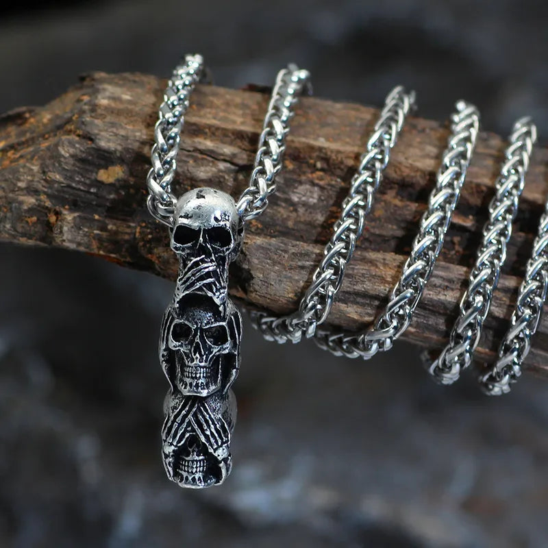 💀 See No Evil, Hear No Evil, Speak No Evil - Skull Necklace 💀
