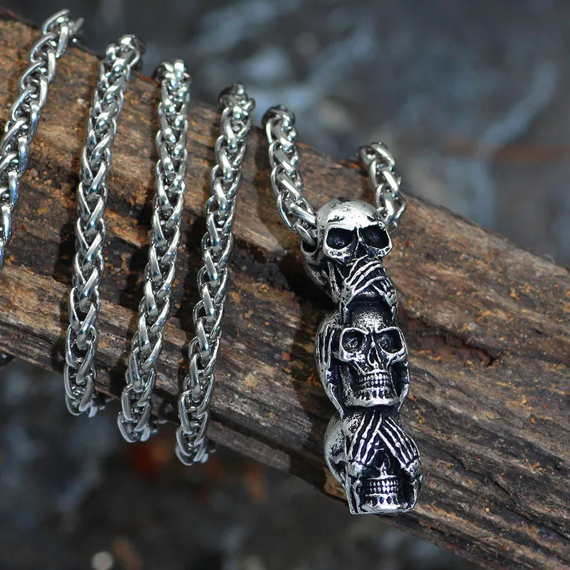 💀 See No Evil, Hear No Evil, Speak No Evil - Skull Necklace 💀