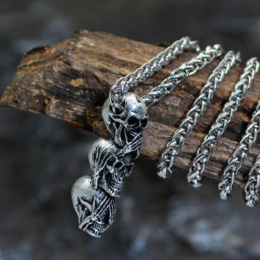 💀 See No Evil, Hear No Evil, Speak No Evil - Skull Necklace 💀