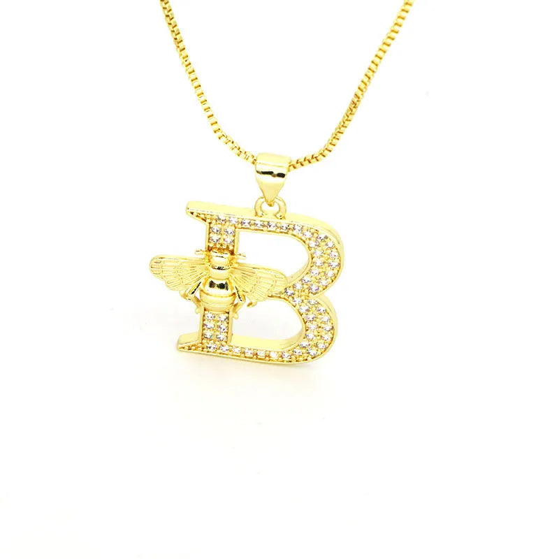 🐝 Gold Diamante Bee Initial Necklace 🐝