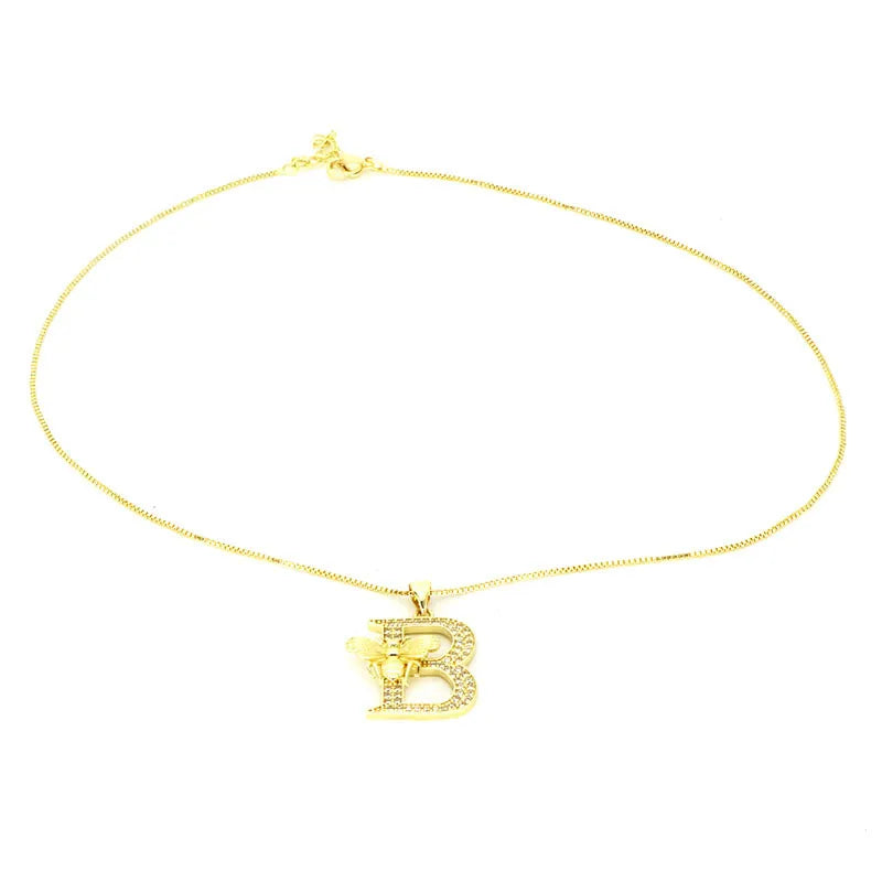 🐝 Gold Diamante Bee Initial Necklace 🐝