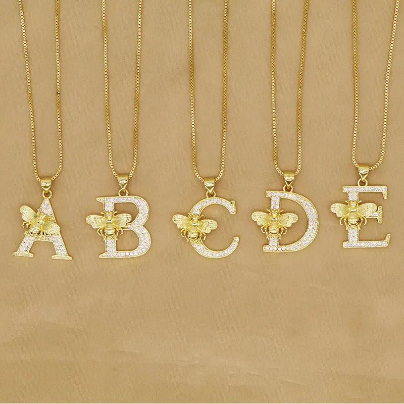 🐝 Gold Diamante Bee Initial Necklace 🐝