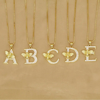 🐝 Gold Diamante Bee Initial Necklace 🐝