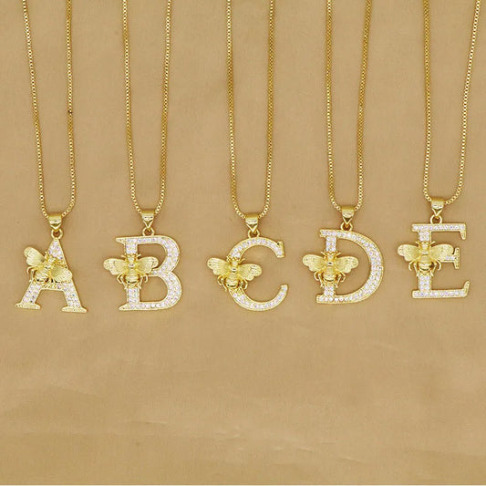 🐝 Gold Diamante Bee Initial Necklace 🐝