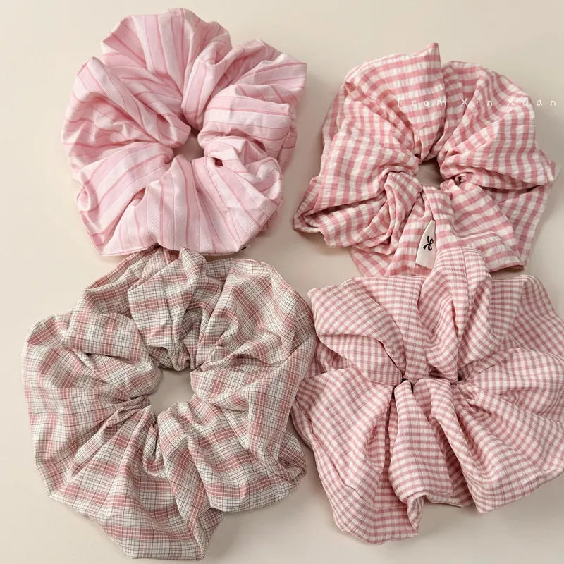 🌸 Sweet Pink Plaid Hair Band & Scrunchie Set 🌸