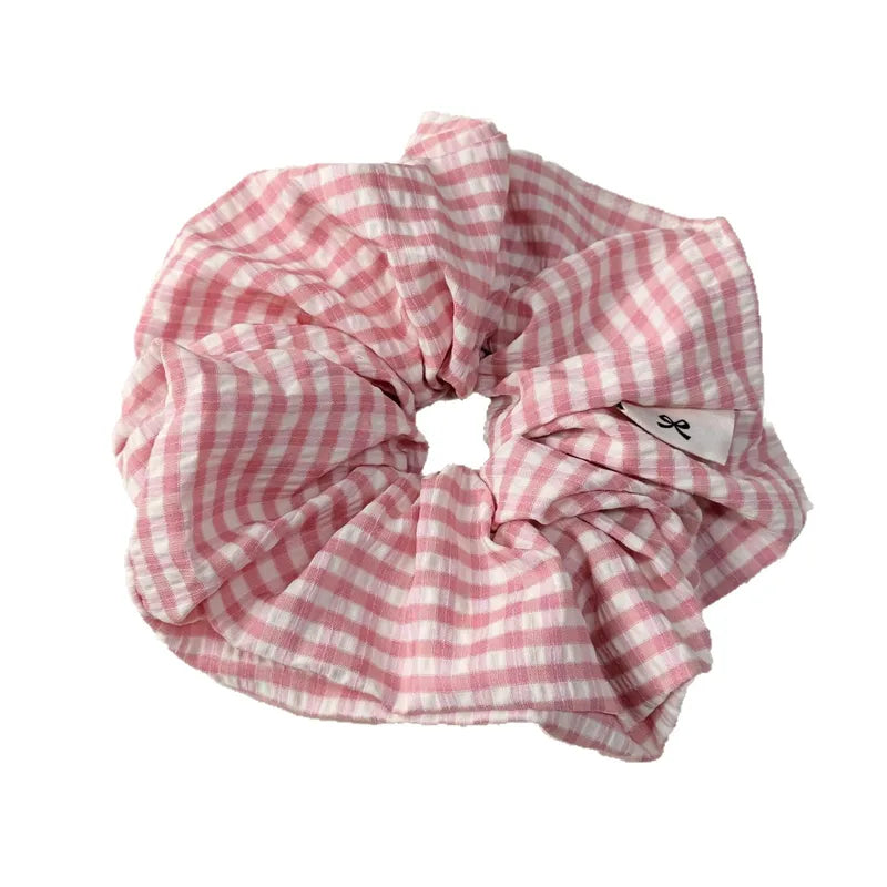 🌸 Sweet Pink Plaid Hair Band & Scrunchie Set 🌸