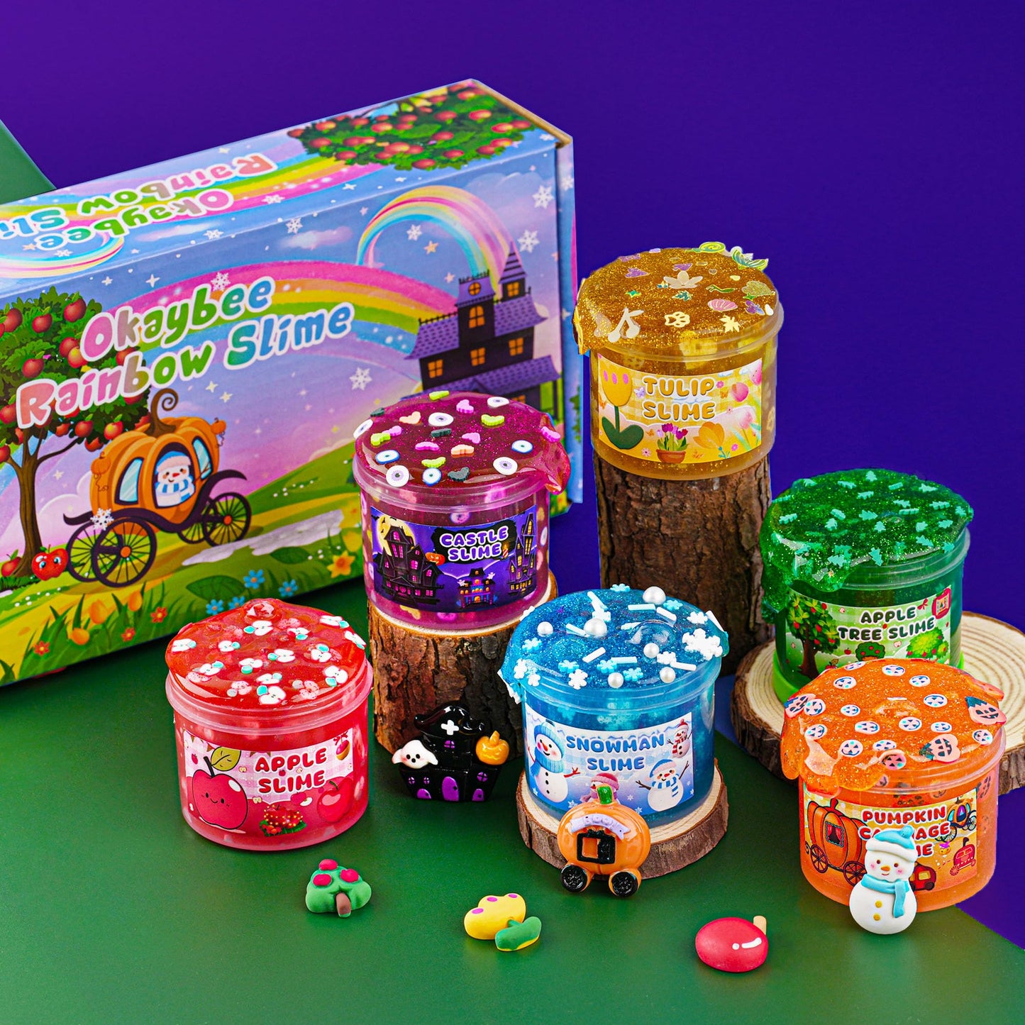 6 Pack Glitter Crunchy Slime Kit with Charms & Add-ins
