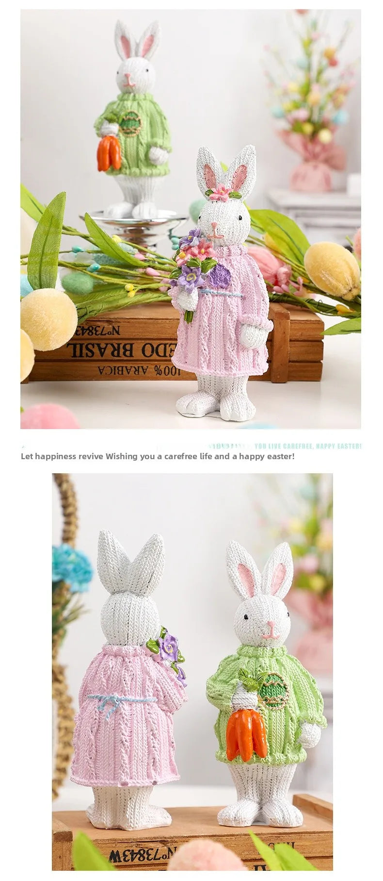 🐇 2pc Nordic Style Synthetic Resin Easter Rabbit Ornament 🐇