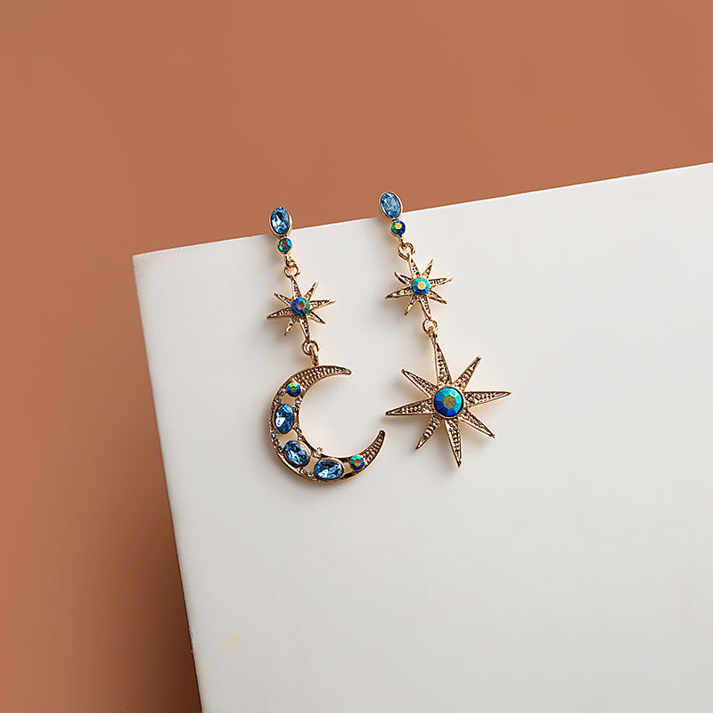 🌙💙 Retro Star & Moon Rhinestone Drop Earrings 💙🌙