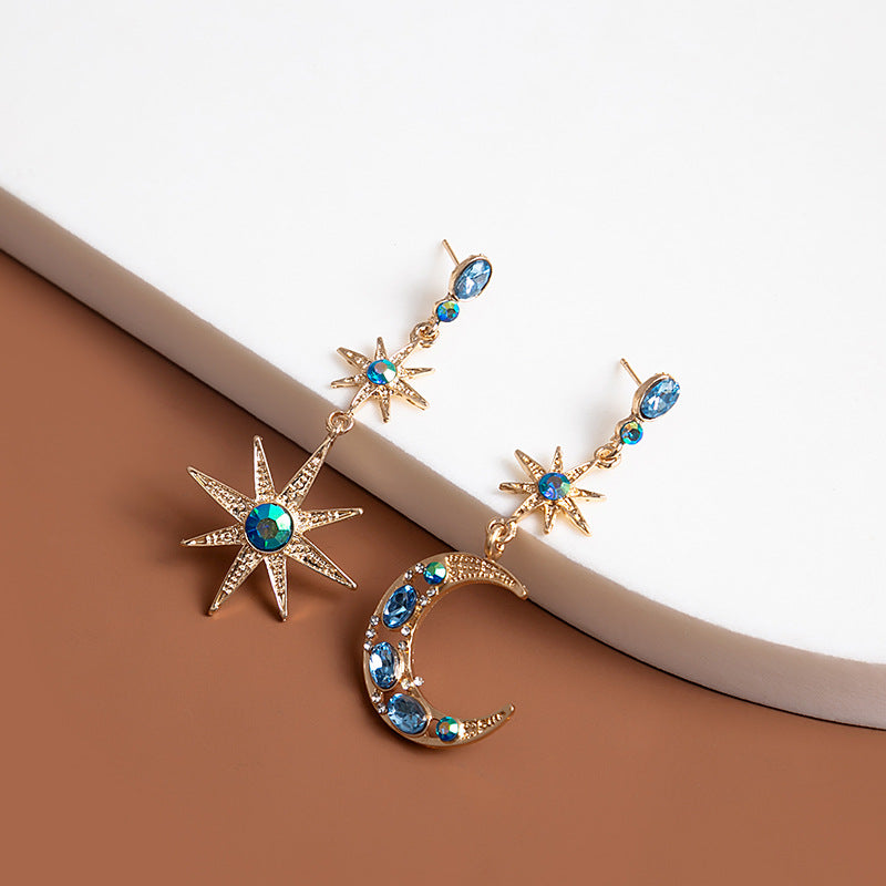 🌙💙 Retro Star & Moon Rhinestone Drop Earrings 💙🌙