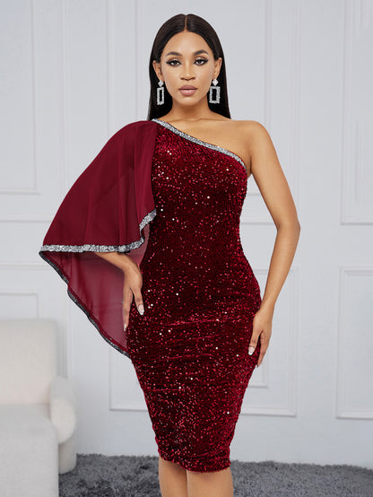 💃 One-Shoulder Sequin Evening Dress 💃