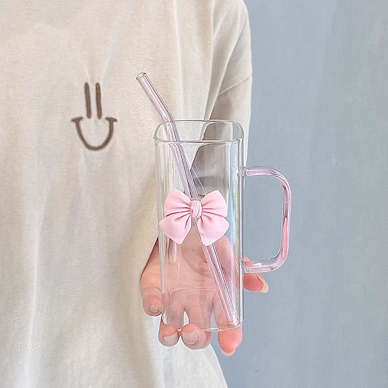 🎀✨ Glass Cup with 3D Bow Decal & Straw ✨🎀