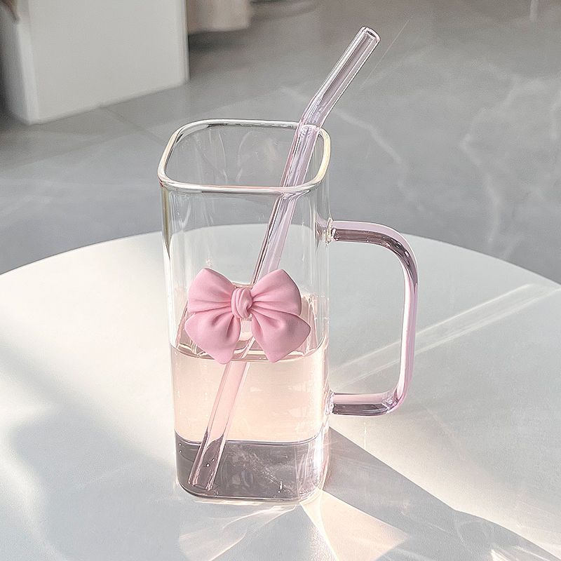 🎀✨ Glass Cup with 3D Bow Decal & Straw ✨🎀