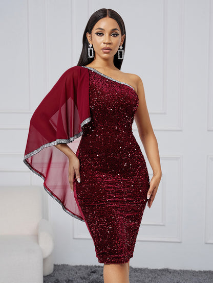 💃 One-Shoulder Sequin Evening Dress 💃