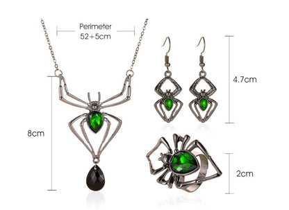 🕷️💚 Green Gemmed Spider Jewellery Set 💚🕷️