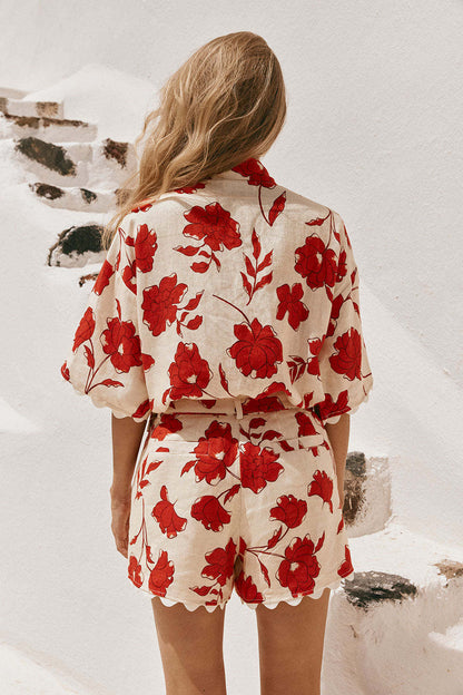 ❤️ Simple Style Flower Linen-Look Shorts Co-Ord Set ❤️