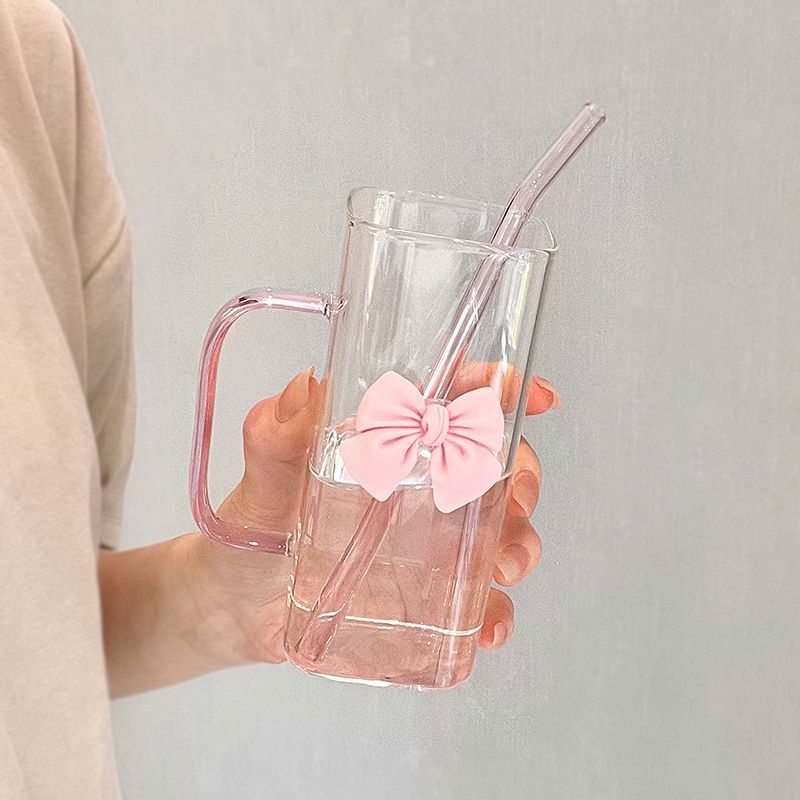 🎀✨ Glass Cup with 3D Bow Decal & Straw ✨🎀