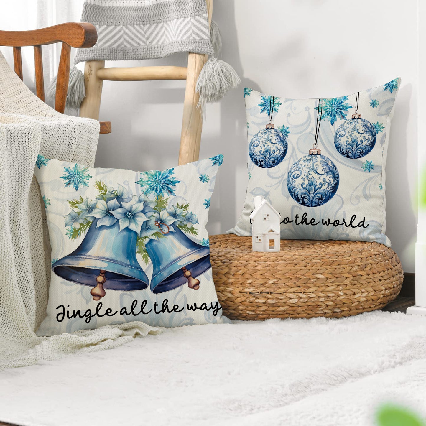 ❄️ 4pc Blue Christmas Cushion Cover Set ❄️