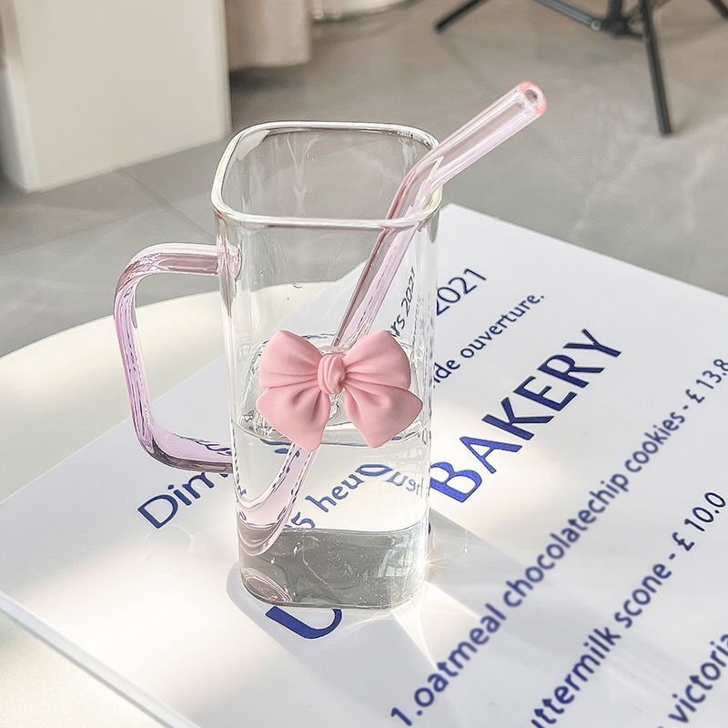 🎀✨ Glass Cup with 3D Bow Decal & Straw ✨🎀