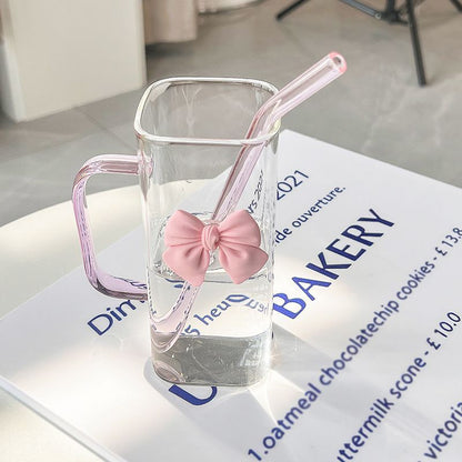 🎀✨ Glass Cup with 3D Bow Decal & Straw ✨🎀