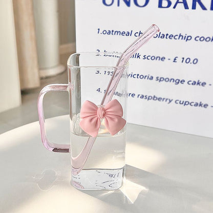 🎀✨ Glass Cup with 3D Bow Decal & Straw ✨🎀
