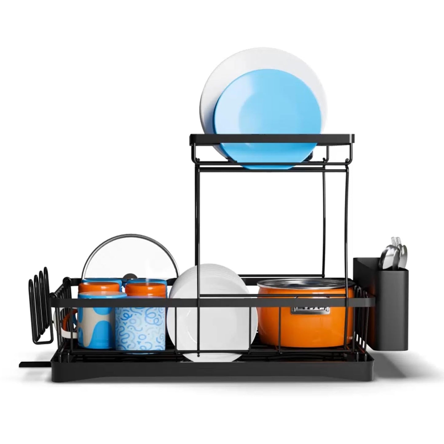 2-Tier Dish Drying Rack with Drip Tray & Utensil Holder