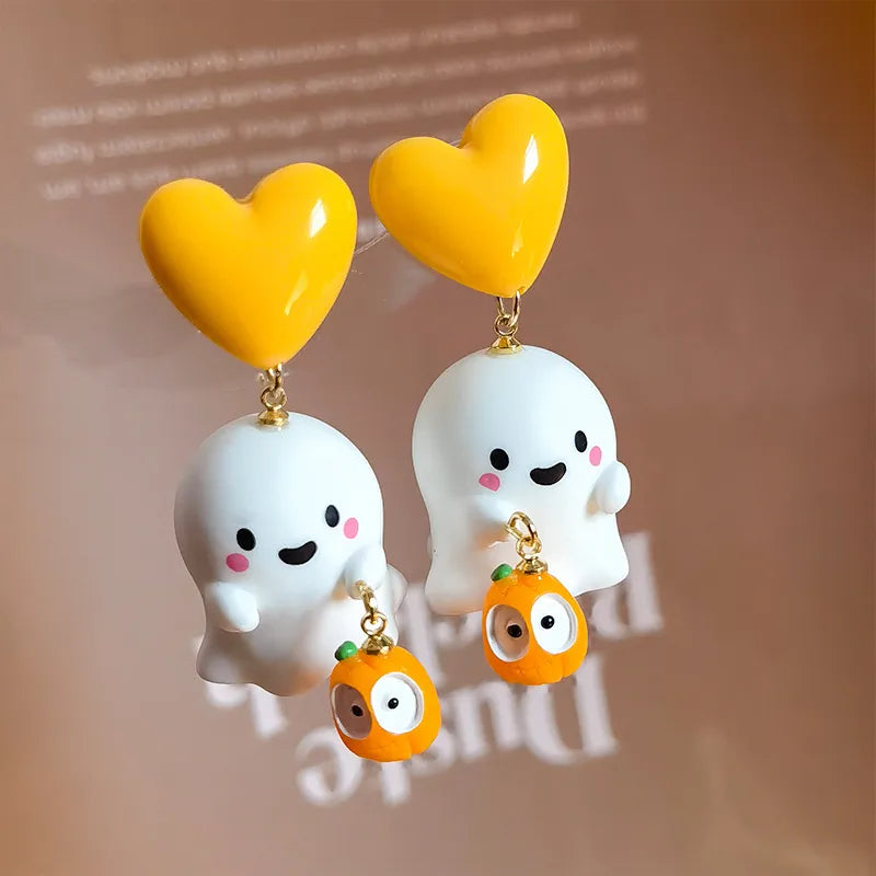 👻 Cute Orange Ghost Halloween Earrings 🎃