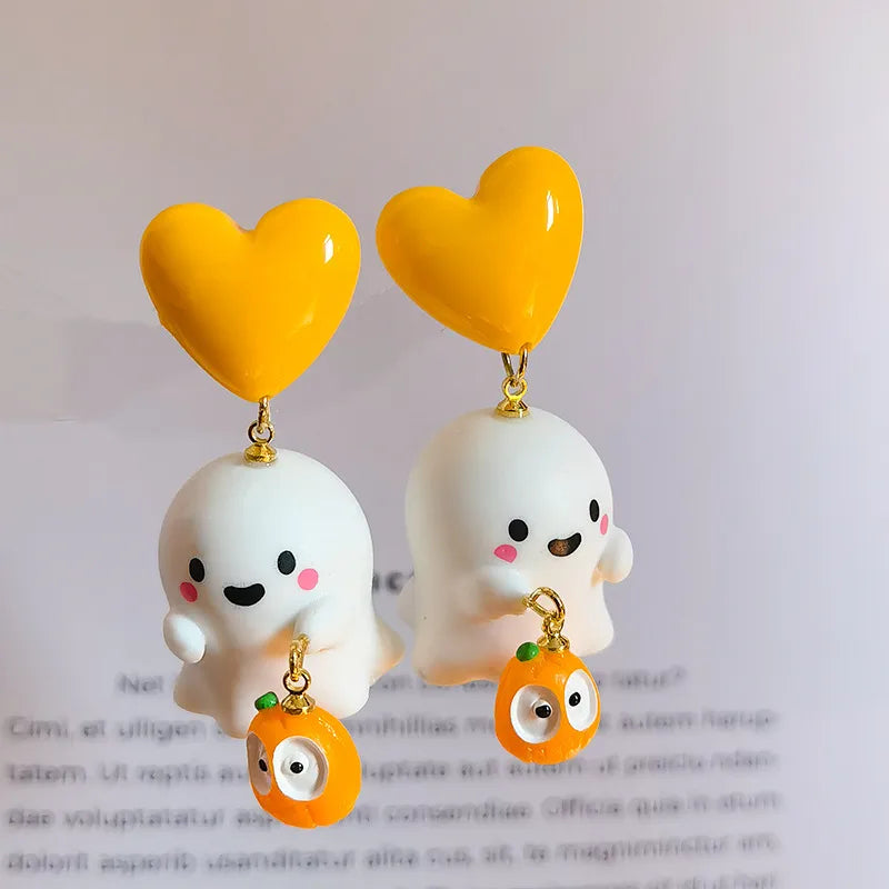 👻 Cute Orange Ghost Halloween Earrings 🎃
