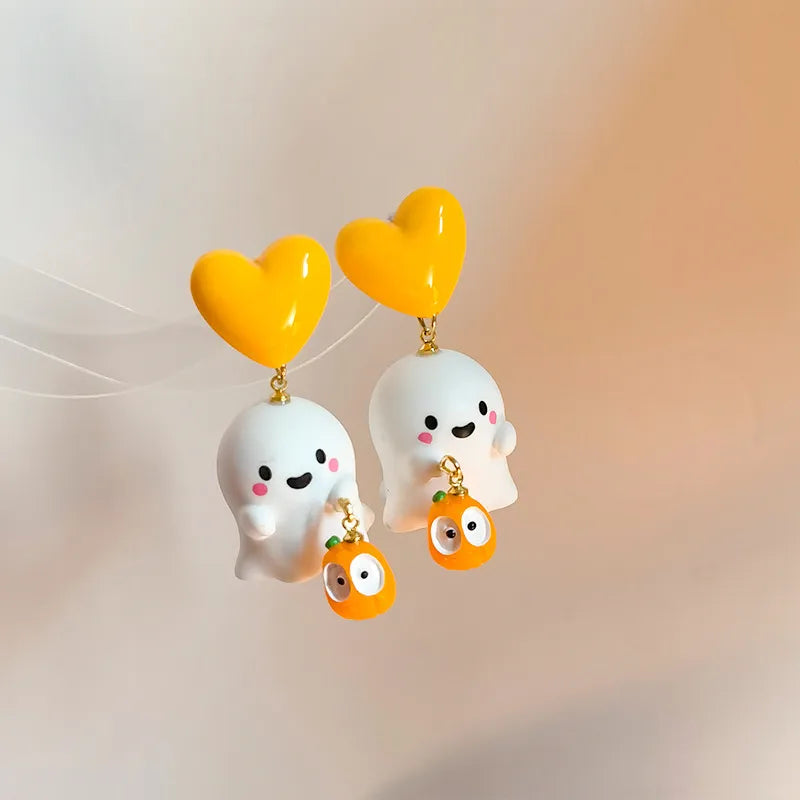 👻 Cute Orange Ghost Halloween Earrings 🎃