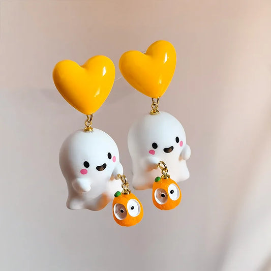 👻 Cute Orange Ghost Halloween Earrings 🎃
